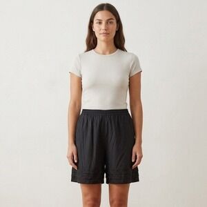 MSAS Shorts Women's Free Size Black Embroidered Hem Elastic Waist Pockets‎ Rayon